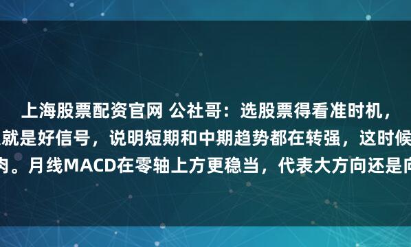 上海股票配资官网 公社哥：选股票得看准时机，日线和周线MACD金叉就是好信号，说明短期和中期趋势都在转强，这时候进场更容易吃到肉。月线MACD在零轴上方更稳当，代表大方向还是向上的，就算短期波动也不容易翻车，相当...